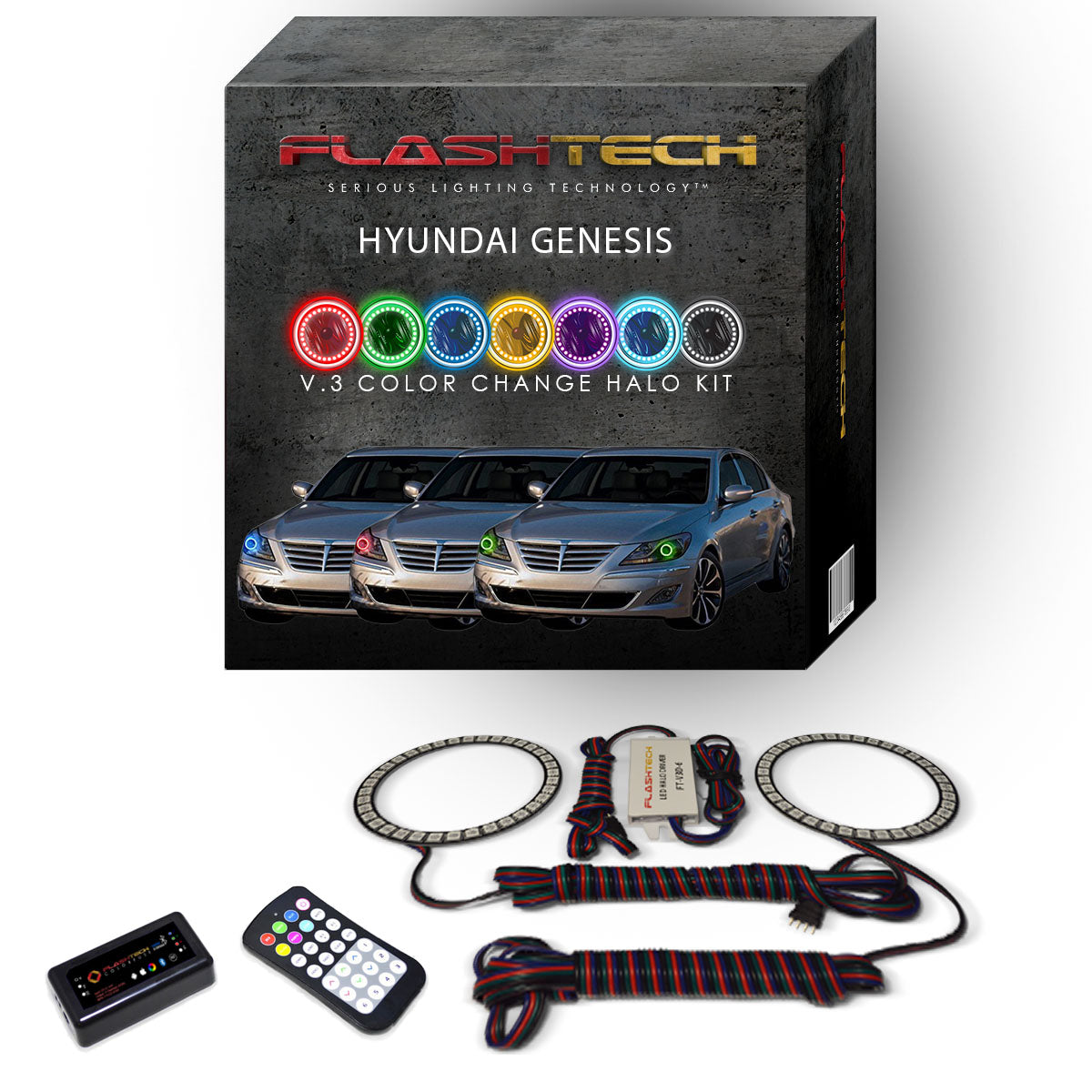 Hyundai-Genesis-2012, 2013, 2014-LED-Halo-Headlights-RGB-RF Remote-HY-GNS1214-V3HRF