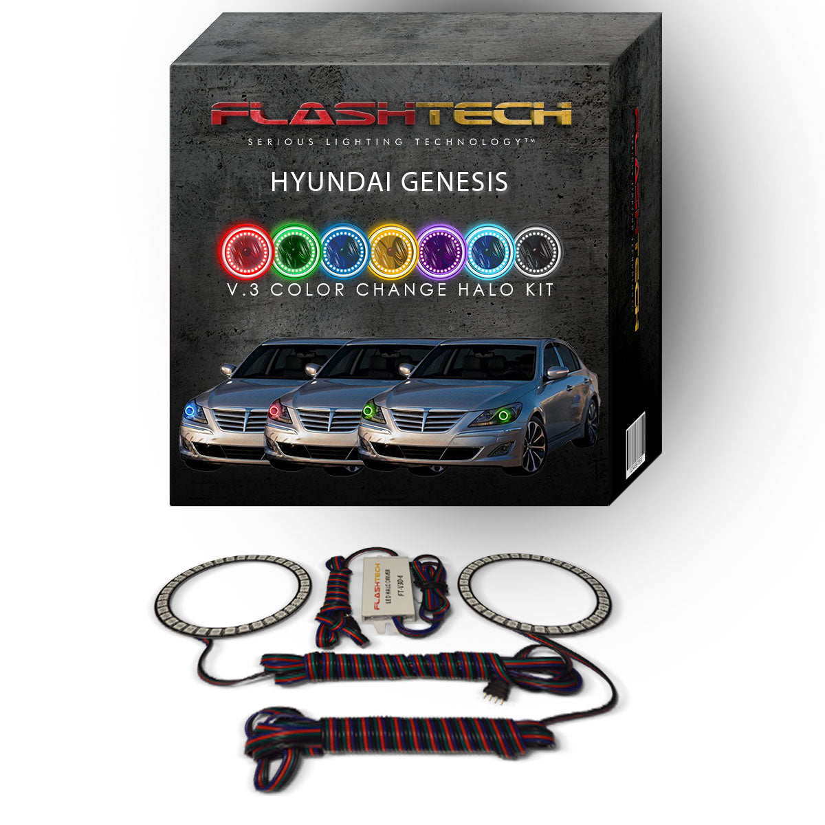 Hyundai-Genesis-2012, 2013, 2014-LED-Halo-Headlights-RGB-No Remote-HY-GNS1214-V3H