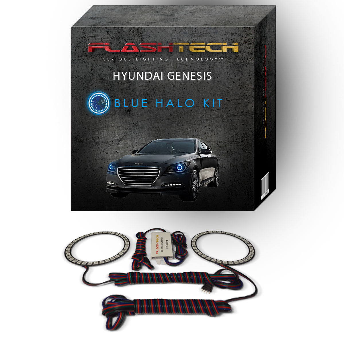 Hyundai-Genesis-2015, 2016-LED-Halo-Headlights-RGB-No Remote-HY-GNS1516-V3H
