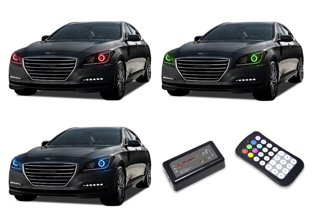 Hyundai-Genesis-2015, 2016-LED-Halo-Headlights-RGB-Colorfuse RF Remote-HY-GNS1516-V3HCFRF