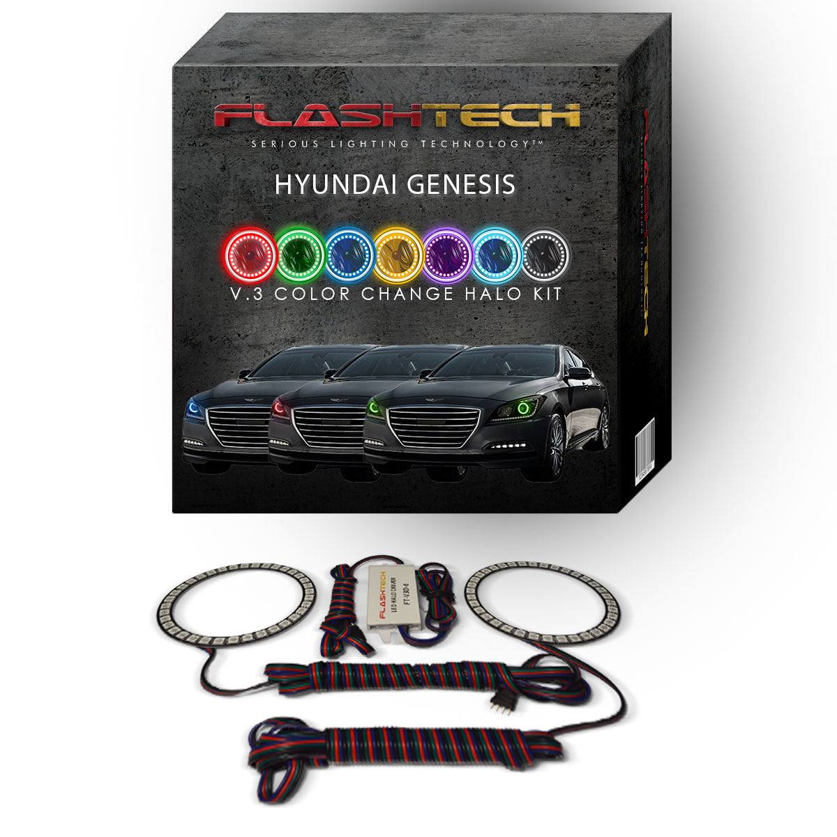 Hyundai-Genesis-2015, 2016-LED-Halo-Headlights-RGB-No Remote-HY-GNS1516-V3H