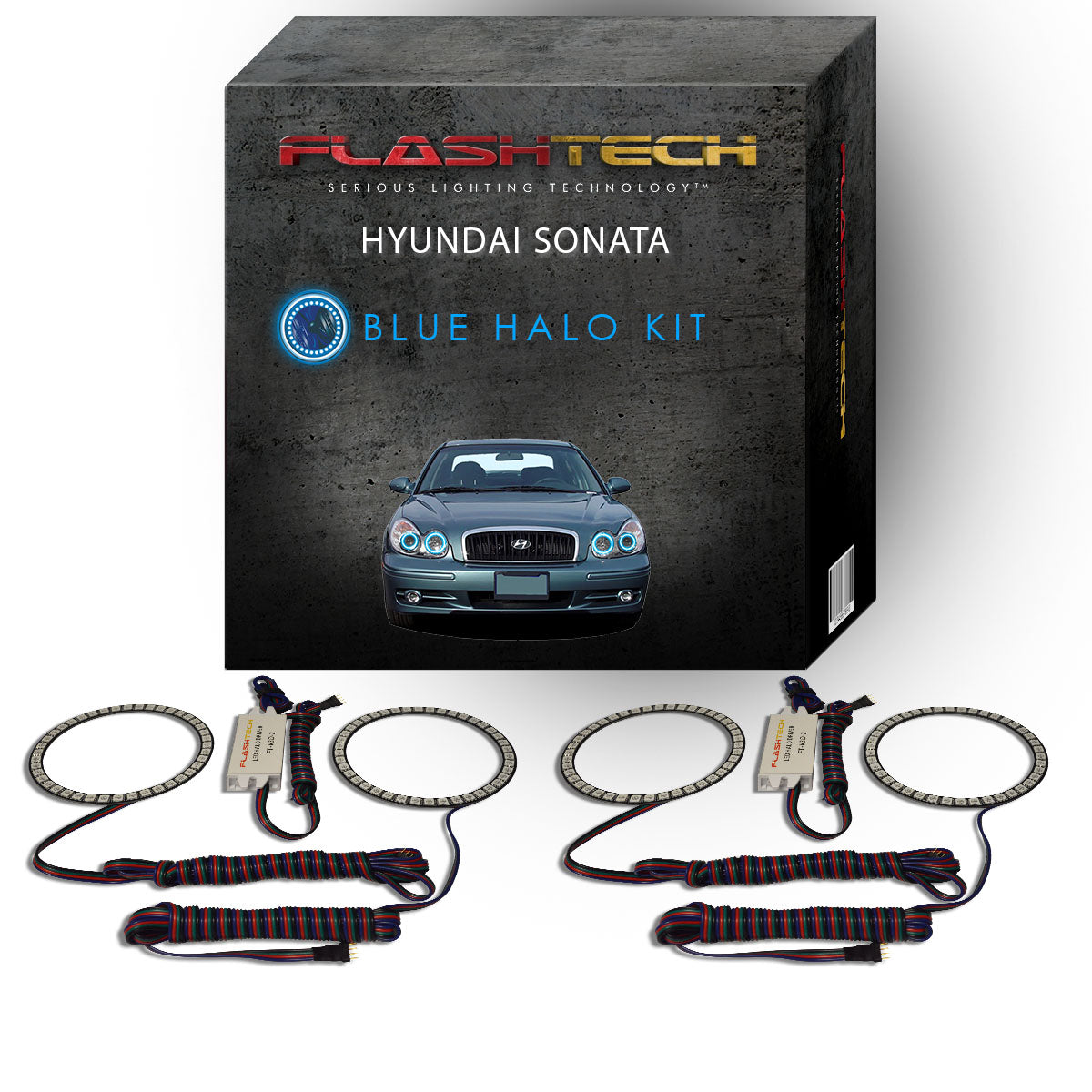 Hyundai-Sonata-2002, 2003, 2004, 2005-LED-Halo-Headlights-RGB-Bluetooth RF Remote-HY-SO0205-V3HBTRF