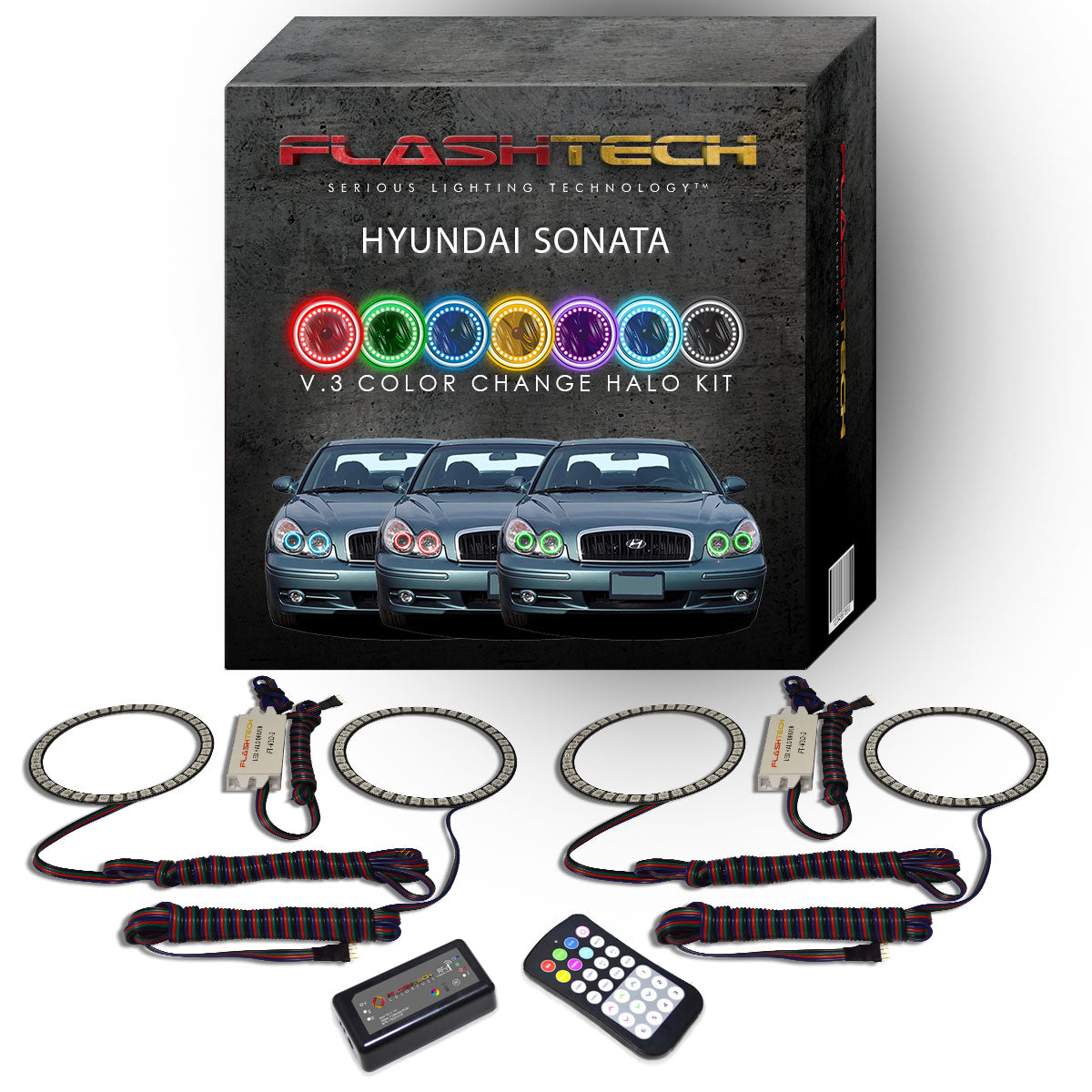 Hyundai-Sonata-2002, 2003, 2004, 2005-LED-Halo-Headlights-RGB-RF Remote-HY-SO0205-V3HRF