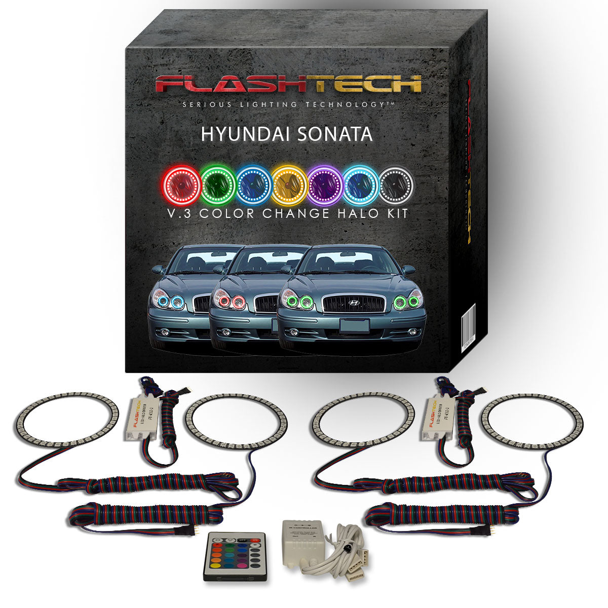 Hyundai-Sonata-2002, 2003, 2004, 2005-LED-Halo-Headlights-RGB-Bluetooth RF Remote-HY-SO0205-V3HBTRF