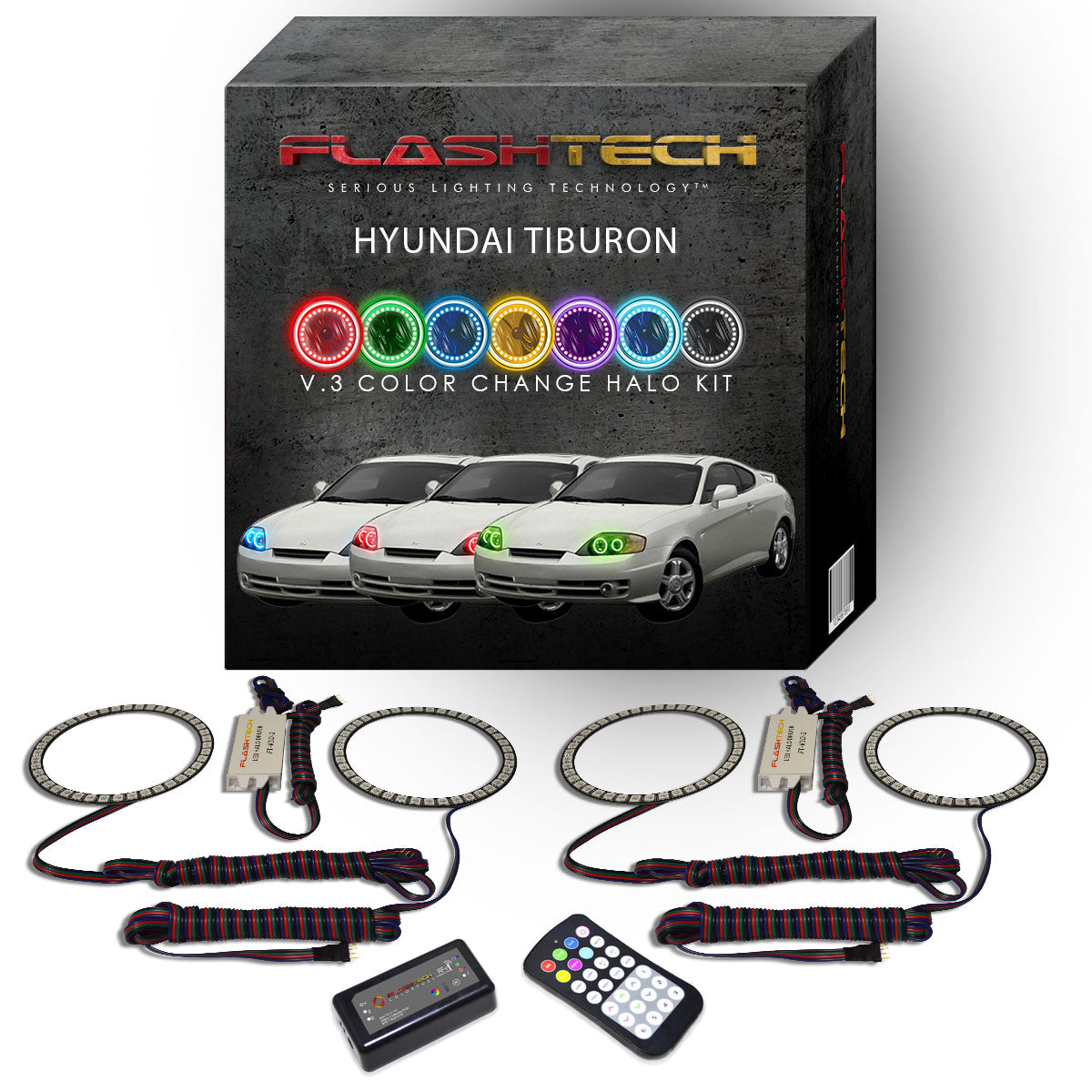 Hyundai-Tiburon-2003, 2004-LED-Halo-Headlights-RGB-RF Remote-HY-TB0304-V3HRF