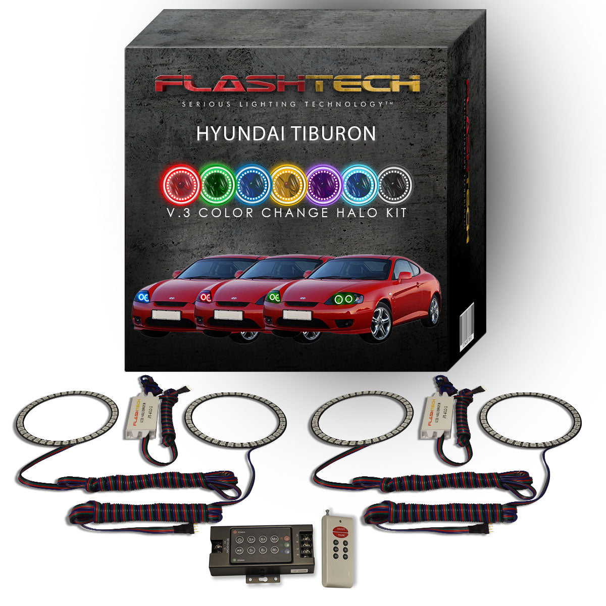 Hyundai-Tiburon-2005, 2006-LED-Halo-Headlights-RGB-IR Remote-HY-TB0506-V3HIR