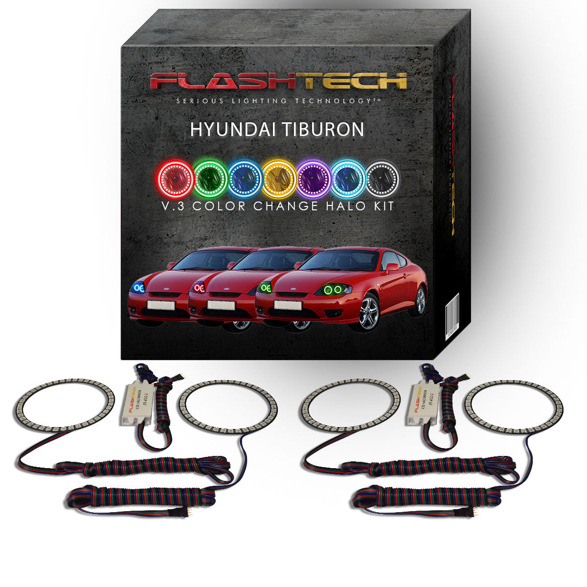 Hyundai-Tiburon-2005, 2006-LED-Halo-Headlights-RGB-No Remote-HY-TB0506-V3H
