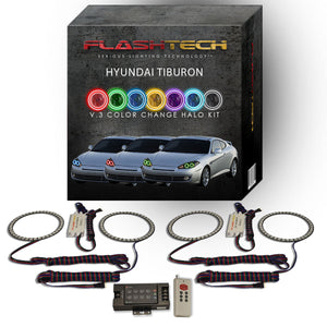 Hyundai-Tiburon-2007, 2008-LED-Halo-Headlights-RGB-IR Remote-HY-TB0708-V3HIR