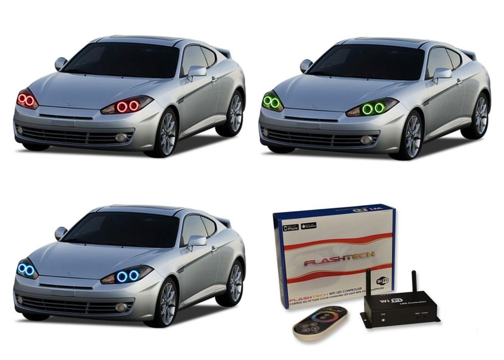 Hyundai-Tiburon-2007, 2008-LED-Halo-Headlights-RGB-WiFi Remote-HY-TB0708-V3HWI