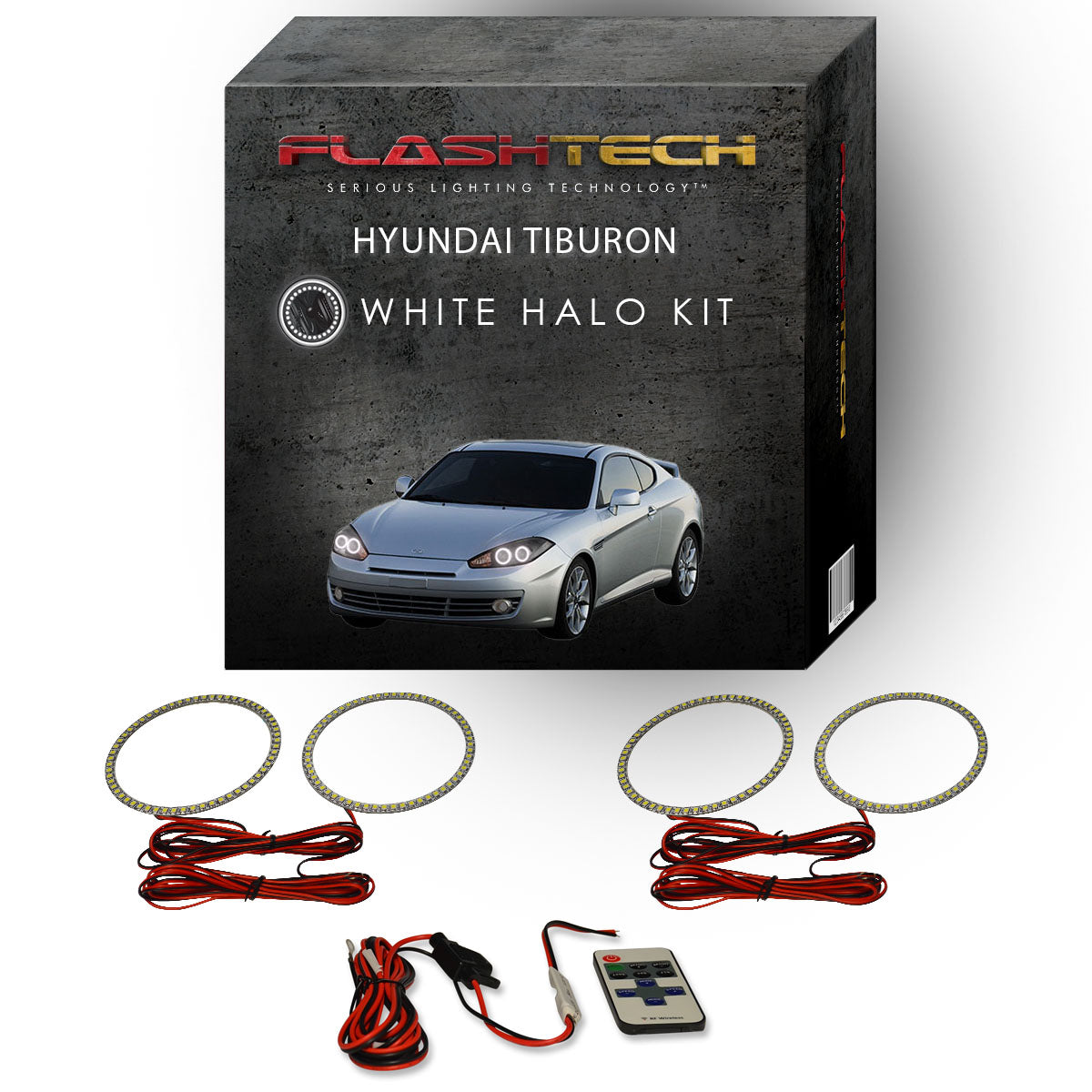 Hyundai-Tiburon-2007, 2008-LED-Halo-Headlights-White-RF Remote White-HY-TB0708-WHRF