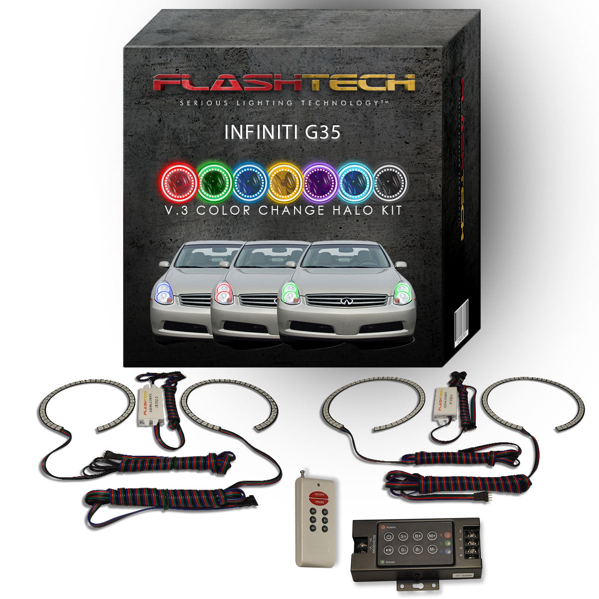 Infiniti-G35-2005, 2006-LED-Halo-Headlights-RGB-Bluetooth RF Remote-IN-G35S0506-V3HBTRF