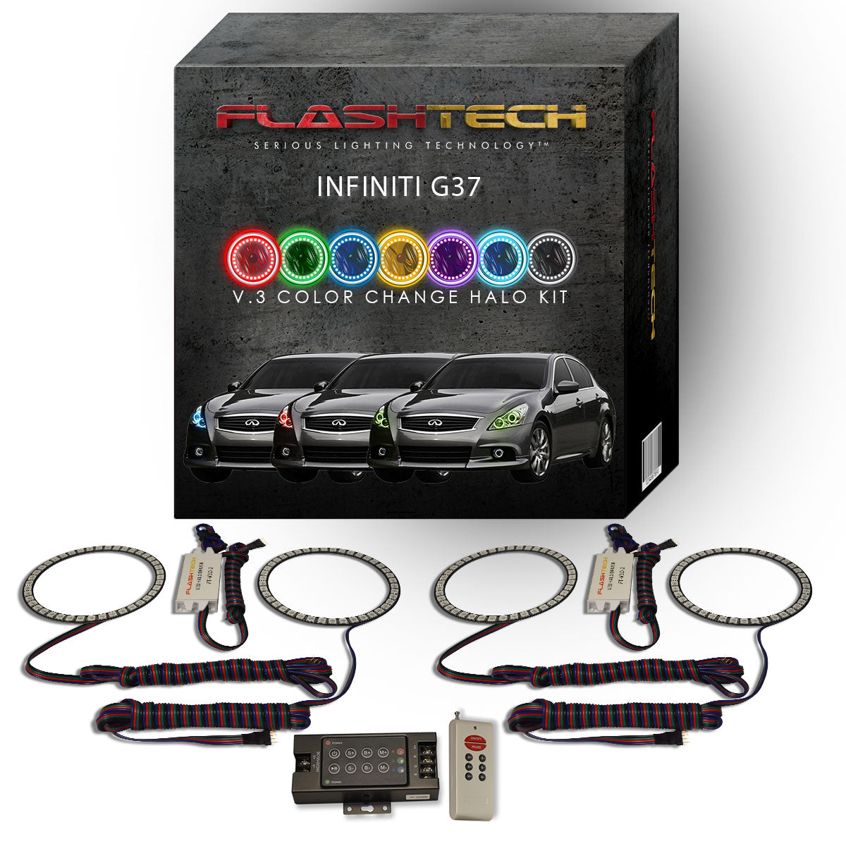 Infiniti-G37-2010, 2011, 2012, 2013-LED-Halo-Headlights-RGB-IR Remote-IN-G37S1013-V3HIR