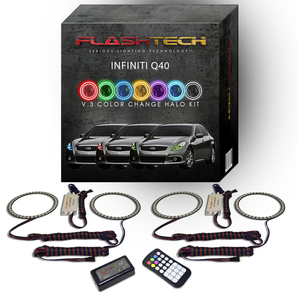 Infiniti-Q40-2014, 2015-LED-Halo-Headlights-RGB-RF Remote-IN-Q41415-V3HRF
