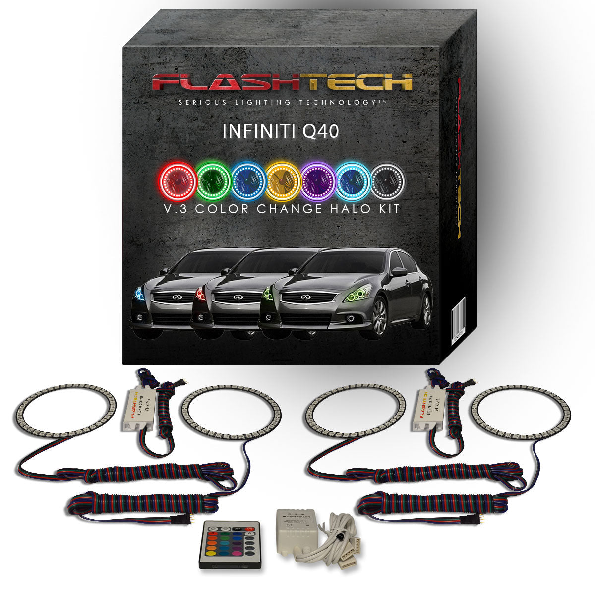 Infiniti-Q40-2014, 2015-LED-Halo-Headlights-RGB-Bluetooth RF Remote-IN-Q41415-V3HBTRF