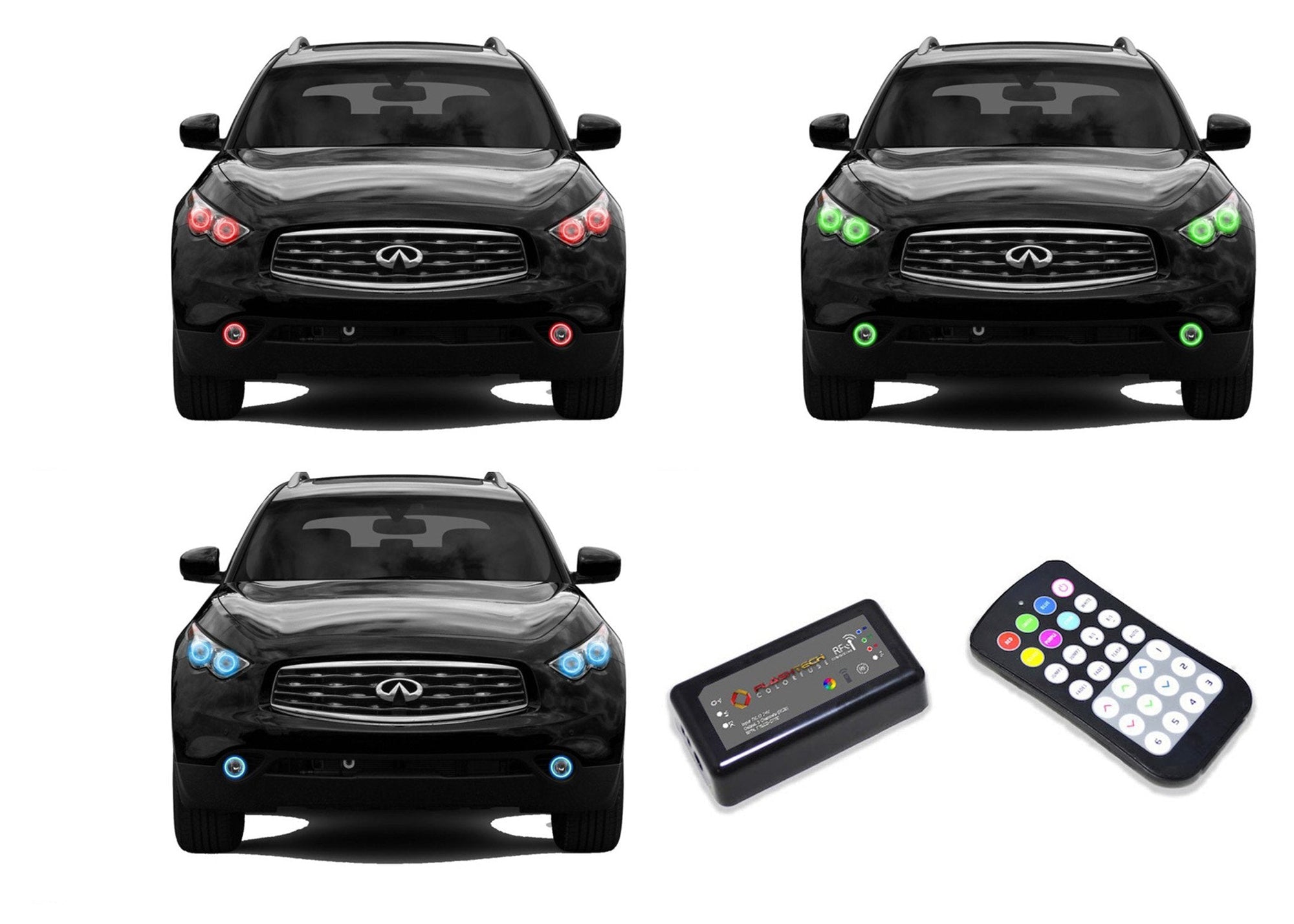 Infiniti-FX50-2009, 2010, 2011, 2012-LED-Halo-Headlights and Fog Lights-RGB-Colorfuse RF Remote-IN-FX500912-V3HFCFRF