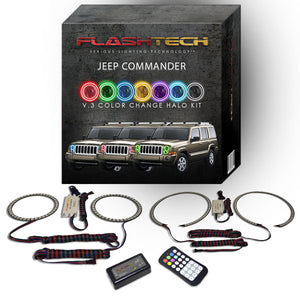 Jeep-Commander-2006, 2007, 2008, 2009, 2010-LED-Halo-Headlights-RGB-RF Remote-JE-CO0610-V3HRF