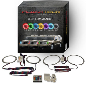 Jeep-Commander-2006, 2007, 2008, 2009, 2010-LED-Halo-Headlights-RGB-Bluetooth RF Remote-JE-CO0610-V3HBTRF