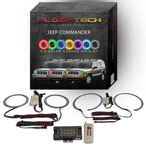 Jeep-Commander-2006, 2007, 2008, 2009, 2010-LED-Halo-Headlights-RGB-IR Remote-JE-CO0610-V3HIR