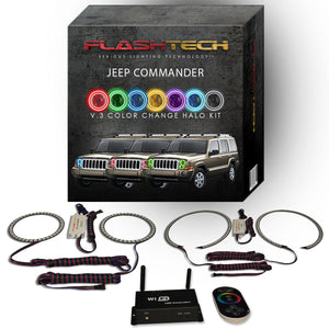 Jeep-Commander-2006, 2007, 2008, 2009, 2010-LED-Halo-Headlights-RGB-IR Remote-JE-CO0610-V3HIR