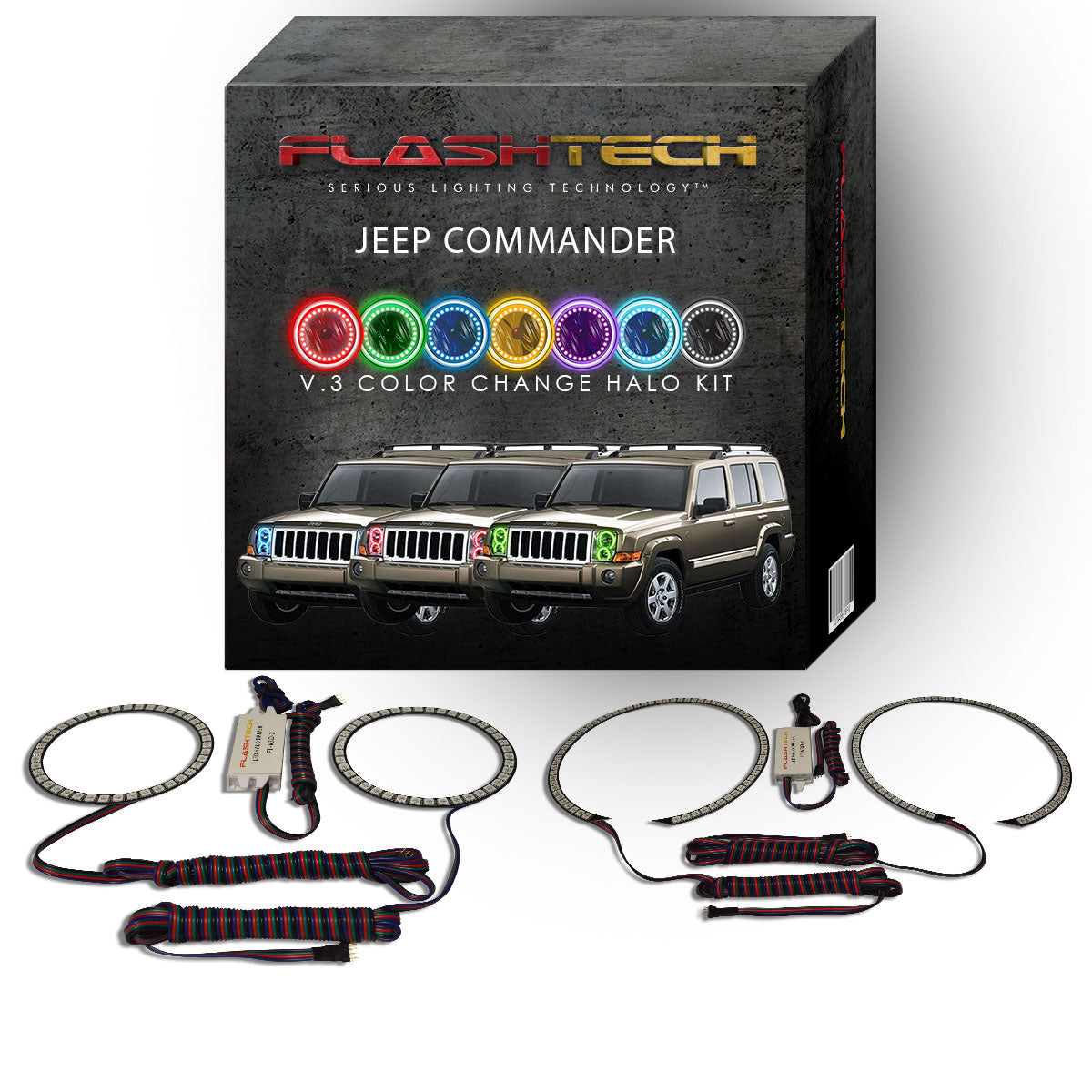 Jeep-Commander-2006, 2007, 2008, 2009, 2010-LED-Halo-Headlights-RGB-No Remote-JE-CO0610-V3H