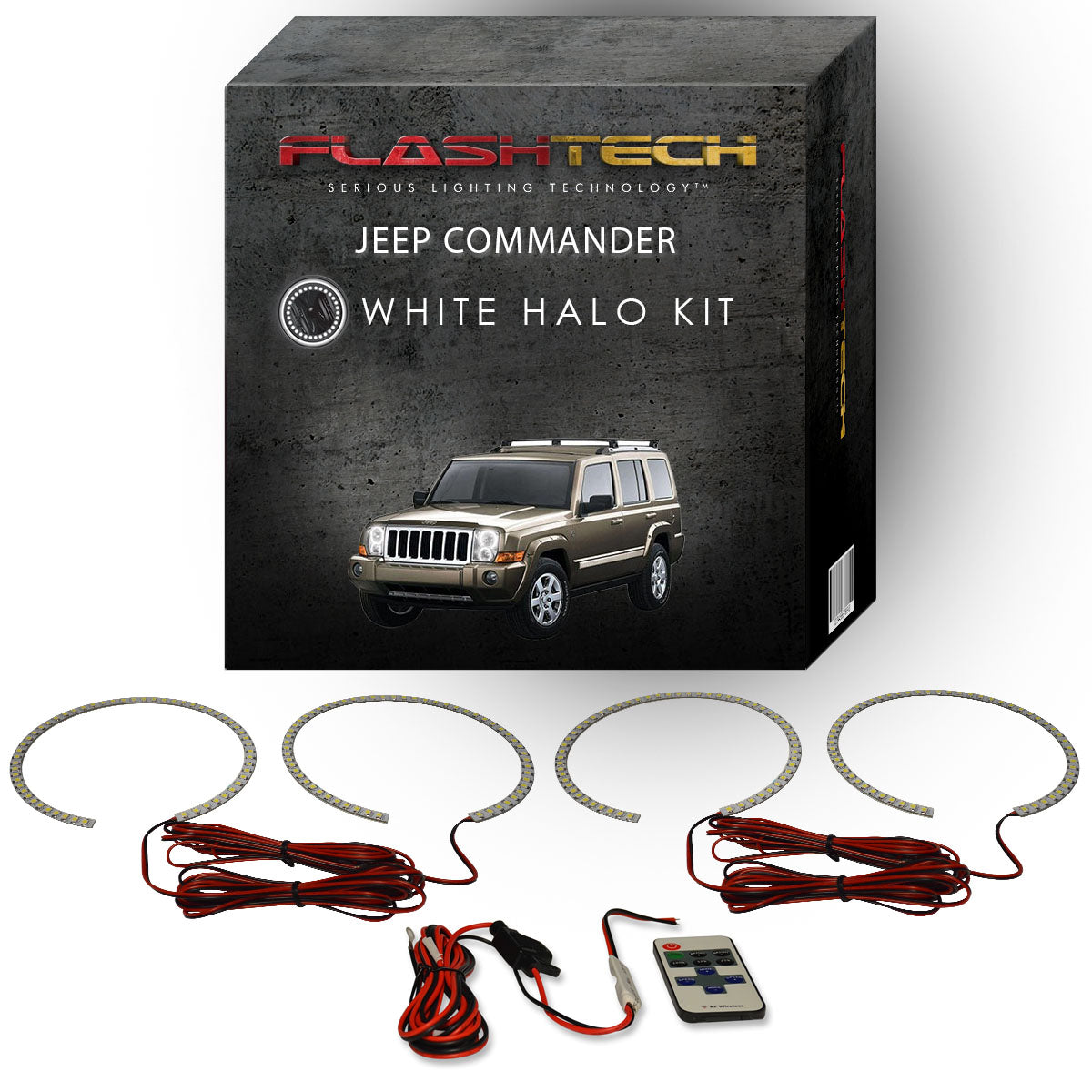 Jeep-Commander-2006, 2007, 2008, 2009, 2010-LED-Halo-Headlights-White-RF Remote White-JE-CO0610-WHRF