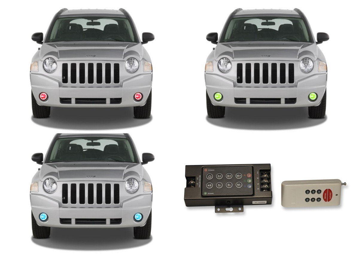 Jeep-Compass-2007, 2008, 2009, 2010-LED-Halo-Fog Lights-RGB-RF Remote-JE-CP0710-V3FRF
