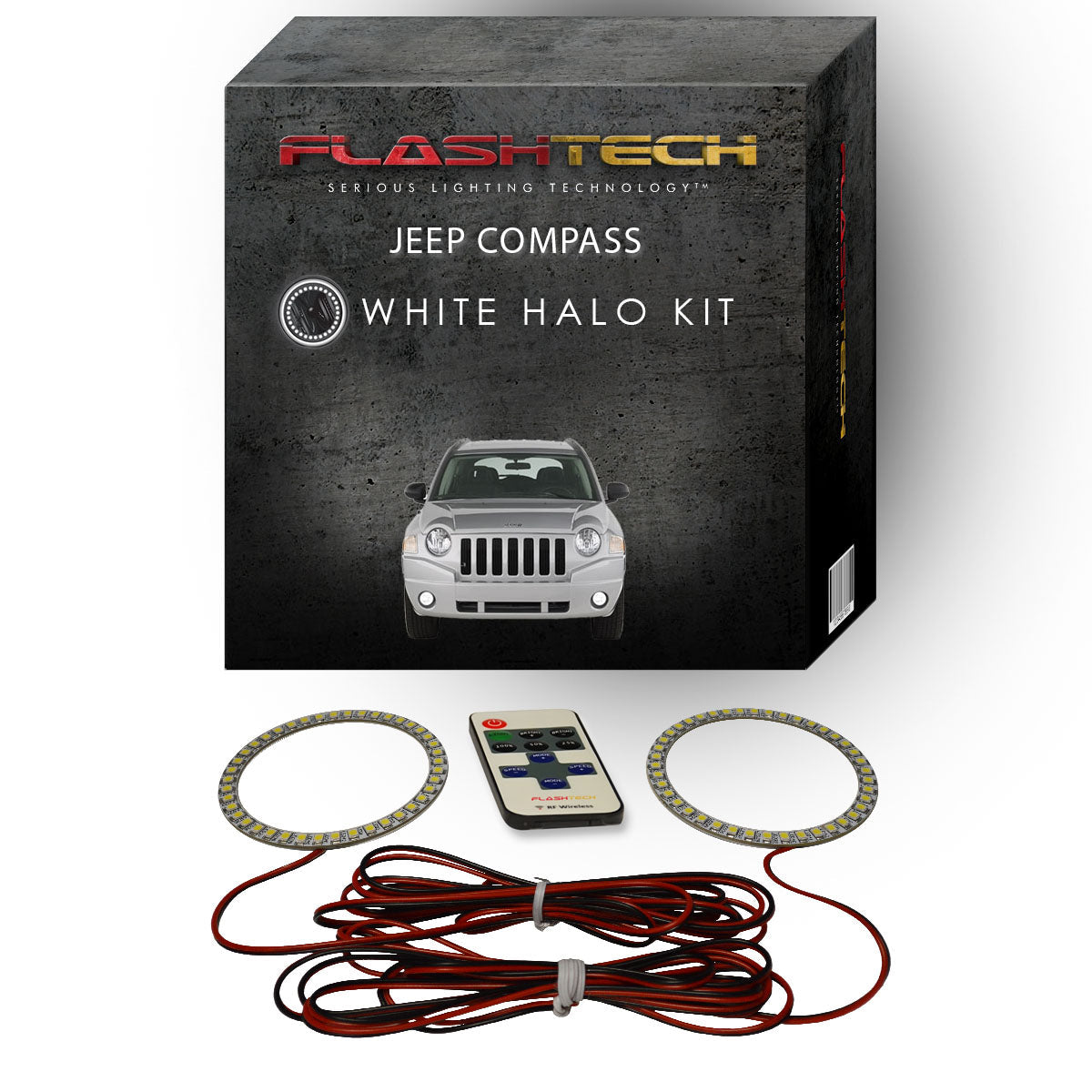 Jeep-Compass-2007, 2008, 2009, 2010-LED-Halo-Fog Lights-White-RF Remote White-JE-CP0710-WFRF