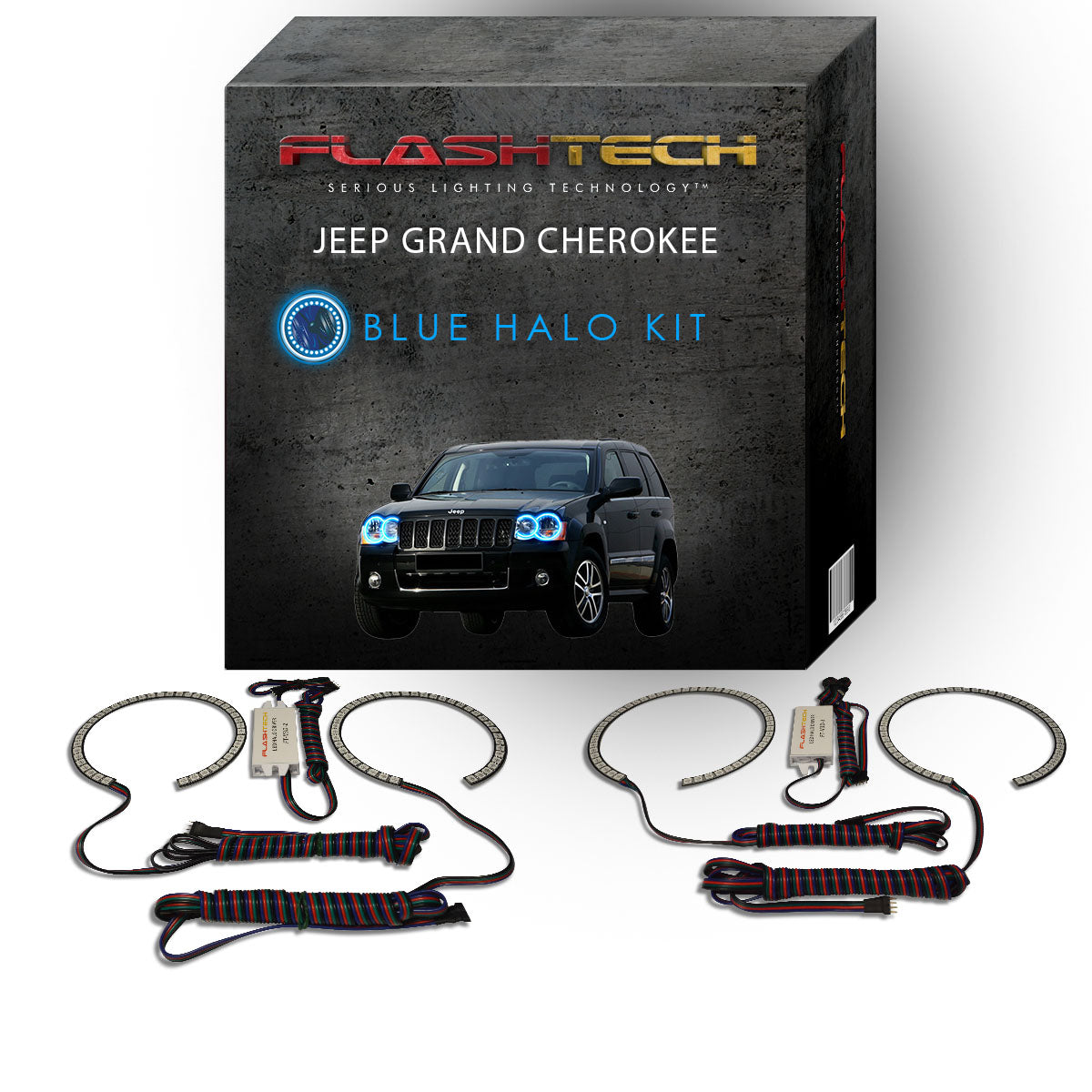 Jeep-Grand Cherokee-2005, 2006, 2007, 2008, 2009, 2010-LED-Halo-Headlights-RGB-No Remote-JE-GC0510-V3H
