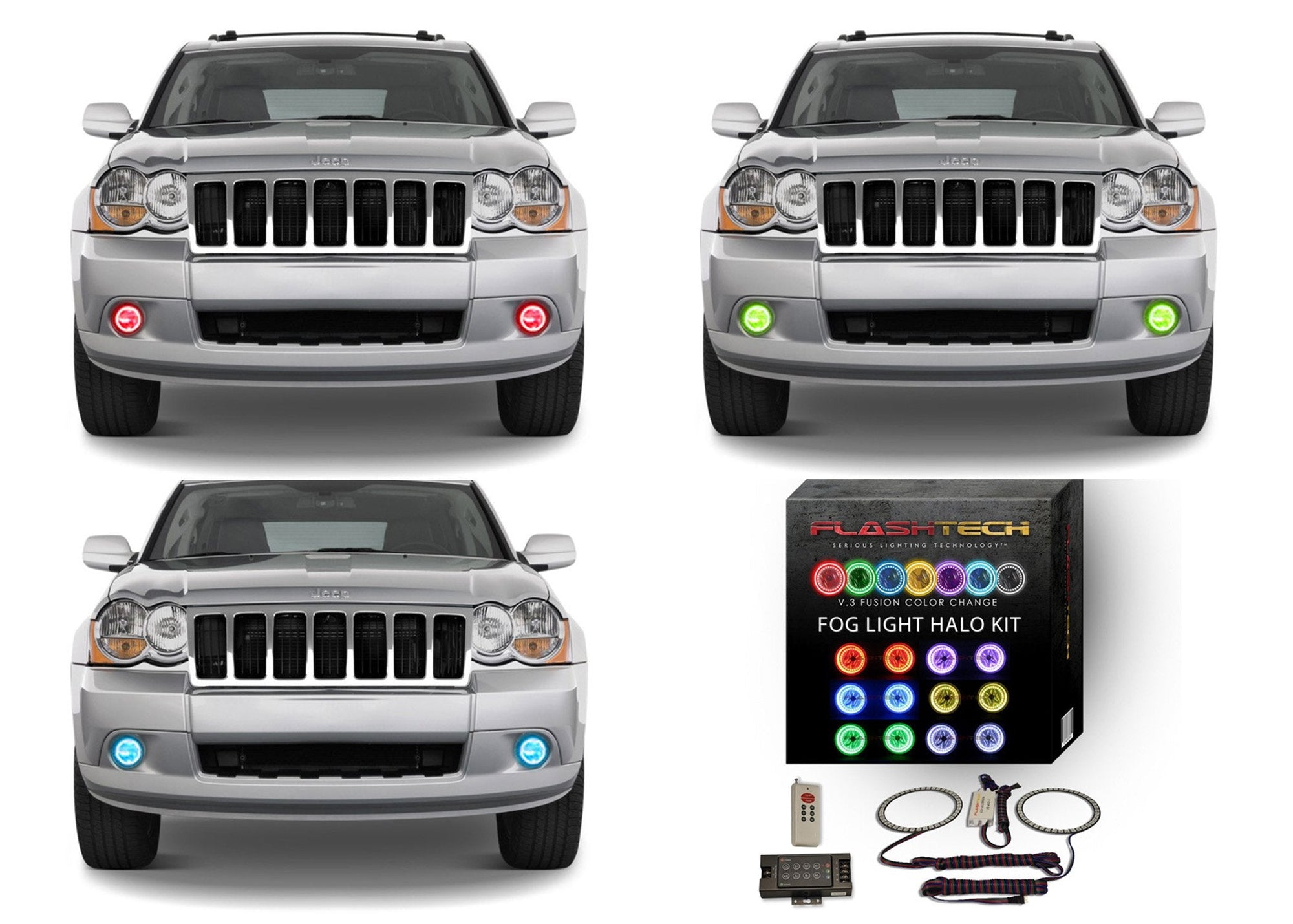 Jeep-Grand Cherokee-2005, 2006, 2007, 2008, 2009, 2010-LED-Halo-Fog Lights-RGB-RF Remote-JE-GC0510-V3FRF