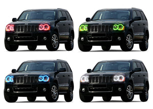 Jeep-Grand Cherokee-2005, 2006, 2007, 2008, 2009, 2010-LED-Halo-Headlights and Fog Lights-RGB-No Remote-JE-GC0510-V3HF