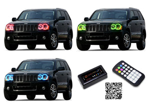 Jeep-Grand Cherokee-2005, 2006, 2007, 2008, 2009, 2010-LED-Halo-Headlights and Fog Lights-RGB-Bluetooth RF Remote-JE-GC0510-V3HFBTRF