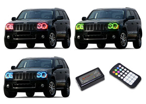 Jeep-Grand Cherokee-2005, 2006, 2007, 2008, 2009, 2010-LED-Halo-Headlights and Fog Lights-RGB-Colorfuse RF Remote-JE-GC0510-V3HFCFRF