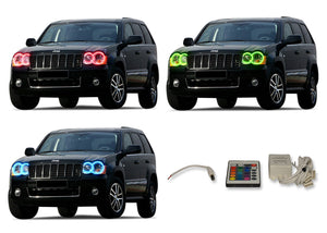 Jeep-Grand Cherokee-2005, 2006, 2007, 2008, 2009, 2010-LED-Halo-Headlights and Fog Lights-RGB-IR Remote-JE-GC0510-V3HFIR