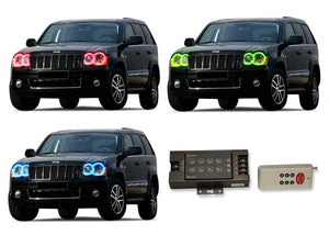 Jeep-Grand Cherokee-2005, 2006, 2007, 2008, 2009, 2010-LED-Halo-Headlights and Fog Lights-RGB-RF Remote-JE-GC0510-V3HFRF
