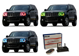 Jeep-Grand Cherokee-2005, 2006, 2007, 2008, 2009, 2010-LED-Halo-Headlights and Fog Lights-RGB-WiFi Remote-JE-GC0510-V3HFWI