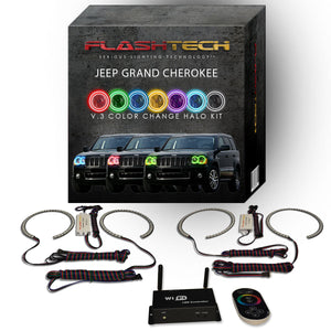 Jeep-Grand Cherokee-2005, 2006, 2007, 2008, 2009, 2010-LED-Halo-Headlights-RGB-Bluetooth RF Remote-JE-GC0510-V3HBTRF