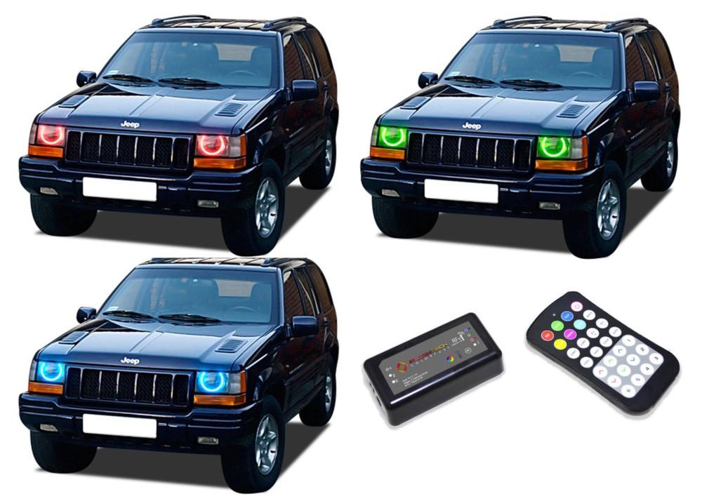 Jeep-Grand Cherokee-1993, 1994, 1995, 1996, 1997, 1998-LED-Halo-Headlights-RGB-Colorfuse RF Remote-JE-GC9398-V3HCFRF