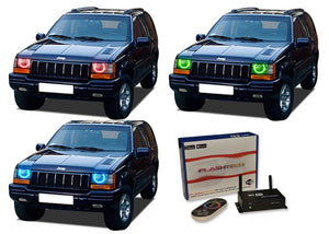 Jeep-Grand Cherokee-1993, 1994, 1995, 1996, 1997, 1998-LED-Halo-Headlights-RGB-WiFi Remote-JE-GC9398-V3HWI