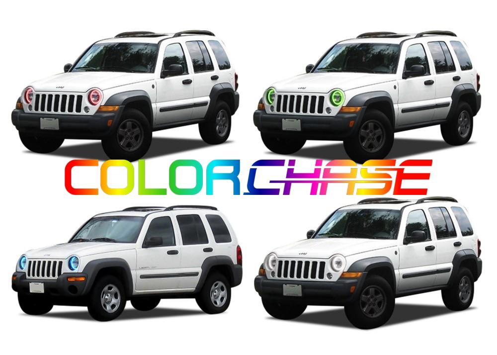 Jeep-Liberty-2002, 2003, 2004, 2005, 2006, 2007-LED-Halo-Headlights-ColorChase-No Remote-JE-LI0207-CCH