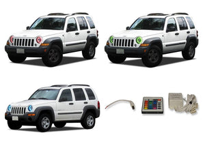 Jeep-Liberty-2002, 2003, 2004, 2005, 2006, 2007-LED-Halo-Headlights-RGB-IR Remote-JE-LI0207-V3HIR