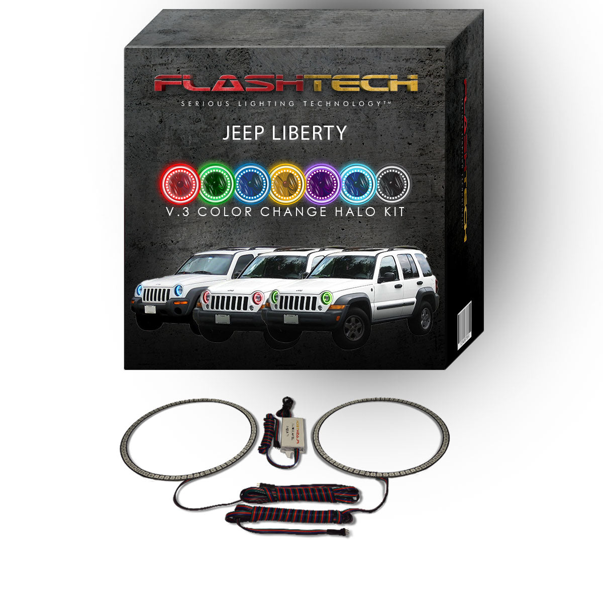 Jeep-Liberty-2002, 2003, 2004, 2005, 2006, 2007-LED-Halo-Headlights-RGB-No Remote-JE-LI0207-V3H