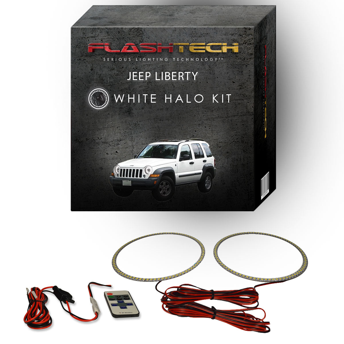 Jeep-Liberty-2002, 2003, 2004, 2005, 2006, 2007-LED-Halo-Headlights-White-RF Remote White-JE-LI0207-WHRF