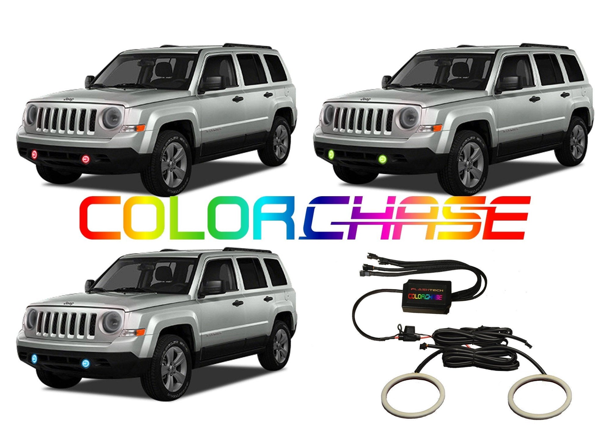 Jeep-Patriot-2007, 2008, 2009, 2010-LED-Halo-Fog Lights-ColorChase-No Remote-JE-PT0710-CCF
