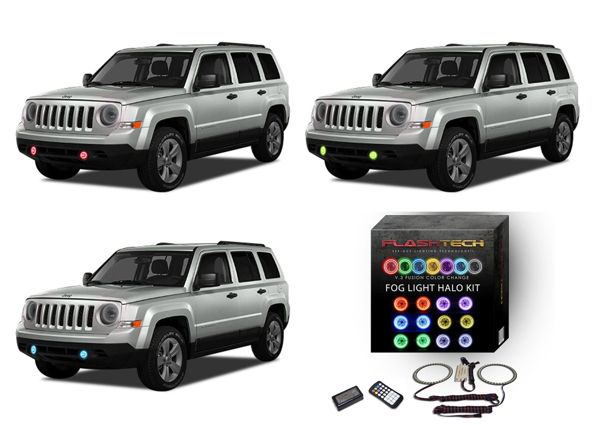 Jeep-Patriot-2007, 2008, 2009, 2010-LED-Halo-Fog Lights-RGB-Colorfuse RF Remote-JE-PT0710-V3FCFRF