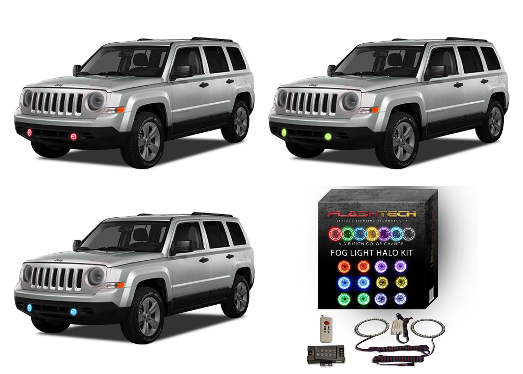 Jeep-Patriot-2007, 2008, 2009, 2010-LED-Halo-Fog Lights-RGB-RF Remote-JE-PT0710-V3FRF