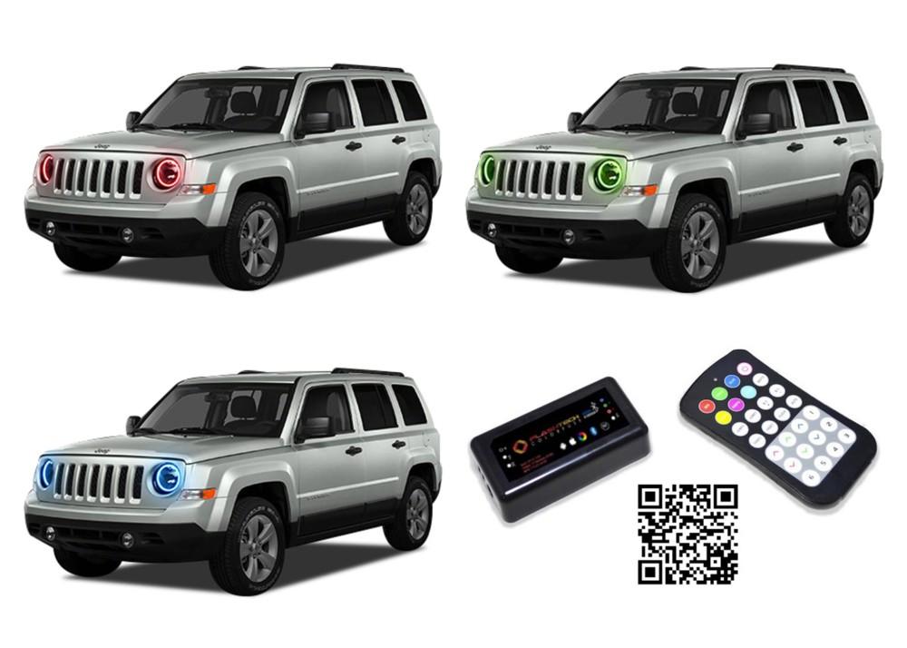Jeep-Patriot-2007, 2008, 2009, 2010, 2011, 2012, 2013, 2014, 2015, 2016-LED-Halo-Headlights-RGB-Bluetooth RF Remote-JE-PT0710-V3HBTRF