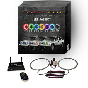 Jeep-Patriot-2007, 2008, 2009, 2010, 2011, 2012, 2013, 2014, 2015, 2016-LED-Halo-Headlights-RGB-Bluetooth RF Remote-JE-PT0710-V3HBTRF