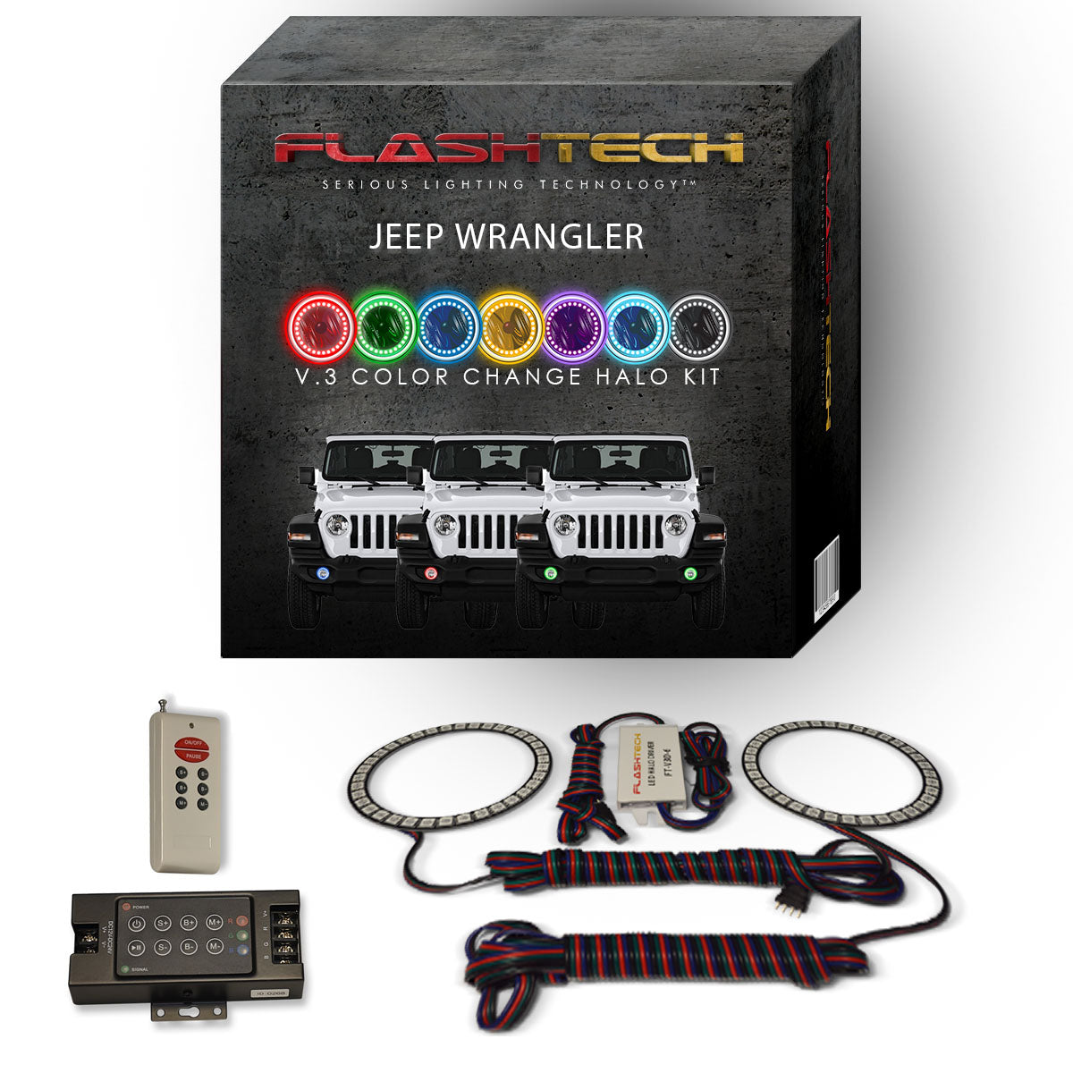 Jeep-Wrangler-2018, 2019-LED-Halo-Fog Lights-RGB-IR Remote-JE-WR18JL-V3FIR