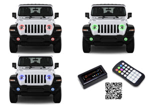 Jeep-Wrangler-2018, 2019-LED-Halo-Headlights and Fog Lights-RGB-Bluetooth RF Remote-JE-WR18JL-V3HFBTRF