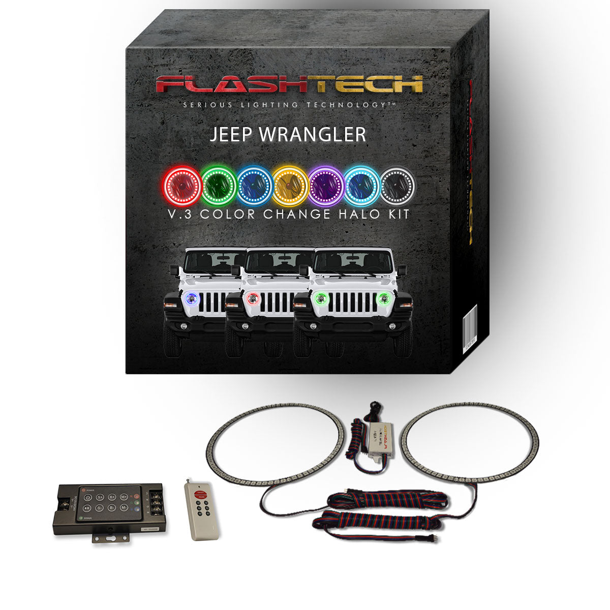 Jeep-Wrangler-2018, 2019-LED-Halo-Headlights-RGB-Bluetooth RF Remote-JE-WR18JL-V3HBTRF